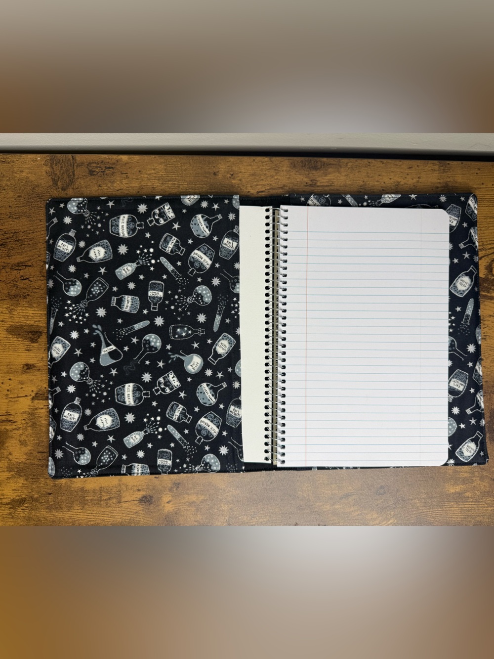 Handmade Black Potion Bottle Fabric Notebook Cover